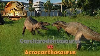 Carcharodontosaurus vs Acrocanthosaurus  Jurassic World Evolution 2  Dinosaur Battle  16 [upl. by Jody]