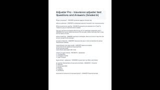 Adjuster Pro Insurance adjuster test Questions and Answers Graded A [upl. by Triplett]