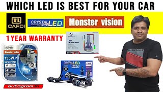 TOP 3 LED Headlight for cars  CRYSTAL EYE vs MONSTER VISION vs CARDI  Detailed Video  Autoglam [upl. by Nichy]