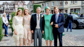 Belgische royals op huwelijk van broer koningin Mathilde in Frankrijk [upl. by Zolnay838]