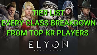 TIER LIST  EVERY CLASS BREAKDOWN  FROM TOP KR PLAYERS  ELYON [upl. by Eneles]