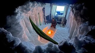 Luxury Van Camping in Deep Snow  10ft3m Winter Snow Fort Build [upl. by Mmada250]