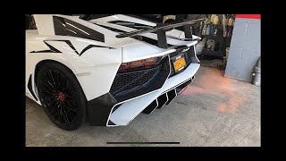 Kreissieg F1 exhaust installed on Aventador SV Huge flames [upl. by Shanney529]