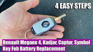 TUTORIAL Renault Megane 4 Kadjar Captur Symbol key fob battery replacement in 4 easy steps [upl. by Hachman485]