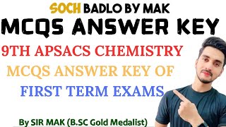 APSACS MCQS Key OF Class 9th Chemistry First TermSendups  Federal Board  FBISE [upl. by Waldo]