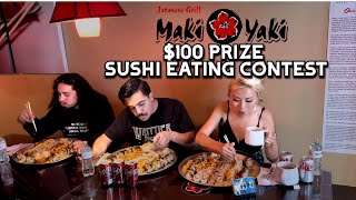 100 Prize SUSHI EATING CONTEST at Maki Maki in Whittier CA RainaisCrazy [upl. by Calise]