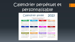 Calendrier perpétuel et personnalisable sous Excel [upl. by Matelda]