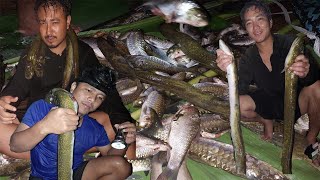 Hunting fish in the midnight  How to live alive in jungle  cooking and eating [upl. by Edison301]