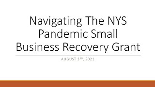 Navigating the NYS Pandemic Small Business Recovery Grant [upl. by Genna]