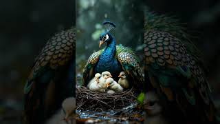 Peacock Mother Keeps Chicks Safe in the Rain mother birds peacock rain trending viralvideo [upl. by Adnuahs487]