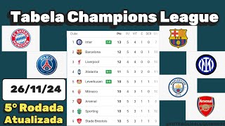 Tabela Atualizada Liga dos Campeões 261124 Champions League 2425 [upl. by Chan]