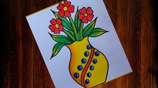 Easy and simple Flower Pot Drawing Flower Vase drawing How to draw flower pot drawing [upl. by Ardnoet794]