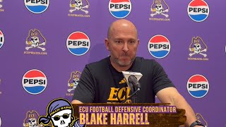 ECU Football Defensive Coordinator Blake Harrell after practice press conference UTSA Week [upl. by Fesoy701]