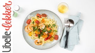 Pasta met scampi tomaatjes en knoflook [upl. by Wolliw]