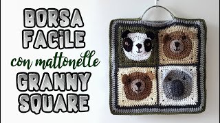 Uncinetto idee  borsa shopper facile con mattonelle granny square [upl. by Anav]