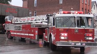 Passaic NJ Fire Department Batt 2 Spare Ladder 2 Tiller Engine 3 Responding Eastside Fire House [upl. by Areikahs]