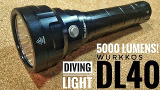 WURKKOS DL40 5000 LUMEN DIVE LIGHT  150 meters underwater diving flashlight  High CRI [upl. by Sylvie]