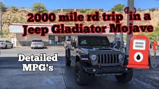 2022 Jeep Gladiator Mojave real world Fuel mileage test 2000 mile rd trip on 87 octane [upl. by Chiang]