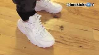 Triple  Pure White Nike Air Huarache Run On Feet Detailed Look [upl. by Nyleahcim250]