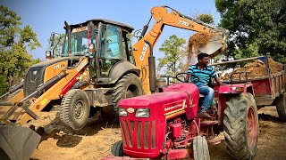 JCB Backhoe Loader Loading Mud In Mahindra Tractor Trolley For Construction  Jcb Dozer Cartoon [upl. by Bobbe]