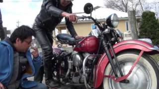 Ａｂｅｃｈａｎ kickstarts his 48 HarleyDavidson Panhead [upl. by Kayley]