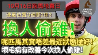 【賽馬貼士】10月16日 連贏位置Q過關2串3｜換人偷雞！｜呢匹馬其實唔差最近狀態極好！壞毛病有改善今次換人偷雞！ [upl. by Ahsiei575]