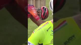 Egan Bernal Chaotic crash at Tour of Hungry shorts shortvideo Groewenegan sprint win [upl. by Aiciram]