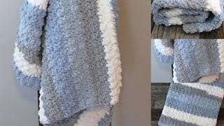 Make This Bernat Baby Blanket Yarn Easy Gray amp Blue Blanket Crochet Pattern Tutorial [upl. by Dey]