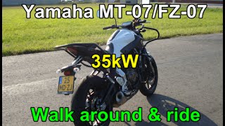 Yamaha MT07FZ07 WALK AROUND  EXHAUST SOUND  RIDE A2 model [upl. by Dougherty]