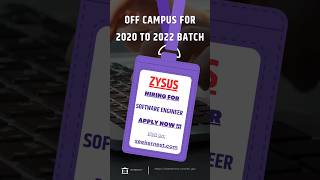 Zysus Hiring for Fresher  Latest Hiring 2023  software engineer  hiring jobs [upl. by Bannister]