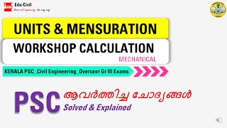 Units amp MensurationWorkshop calculation questions II KERALA PSC  CIVIL ENGINEERING [upl. by Arok]