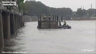 Hussainsagar lake in Secunderabad overflows as heavy rains lash city [upl. by Marcello]