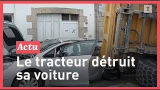 Une voiture écrasée par un tracteur  la conductrice indemne [upl. by Fesuy246]