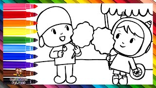 Desenhar e Colorir Pocoyo e Nina comendo Algodão Doce 👶❤️🍭👧 Desenhos para Crianças [upl. by Ymeraj]