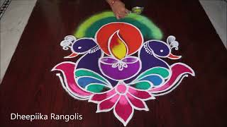 Diwali Rangolis peacock diya Rangoli Diwali Rangoli Designs Deepavali Rangoli Rangolis [upl. by Amaryl83]