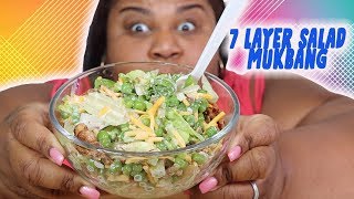 SALAD WEEK DAY 4 SEVEN LAYER SALAD low carb mukbang lettuce salad recipes [upl. by Ailene]