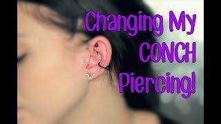 Changing My CONCH Piercing  First Time [upl. by Lem403]