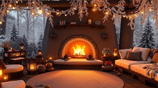 Serene Winter Porch Ambience  Cozy Winter with Crackling Fire Windy Snowfall for Sleep amp Relax ❄️ [upl. by Larual]