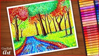 Nature painting with oil pastels  Stippling technique drawing  How to draw pointillism [upl. by Yetty]