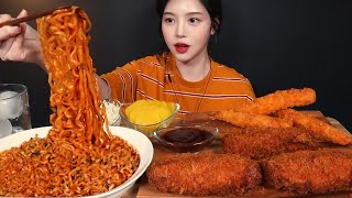 SUB치즈가득 두툼한 치즈롤까스에 불닭볶음면 먹방 새우튀김까지 리얼사운드 Cheese Roll Cutlet BuldakampDeepfried Shrimp Mukbang ASMR [upl. by Sackville449]