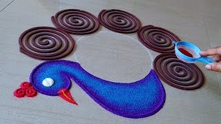 Beautiful Peacock Rangoli Designs For Festivals  Peacock Kolam Designs  Peacock Muggulu Designs [upl. by Sachsse]