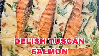 CREAMY GARLIC BUTTER TUSCAN SALMON RECIPE [upl. by Aonehc]