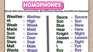 Homophones  English Vocabulary [upl. by Earvin]