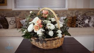 Simple Rose Basket Arrangement Floristry Tutorial [upl. by Vincentia83]