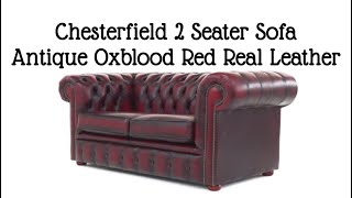 Chesterfield 2 Seater Sofa Antique Oxblood Red Real Leather [upl. by Masao]