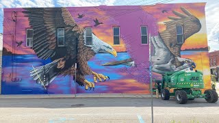 Aerosol Kingdom Public Mural in Linesville PA [upl. by Norud519]