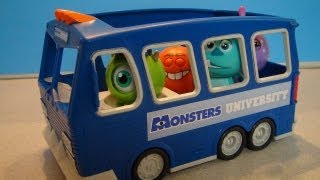 ROLLASCARE BUS PLAYSET DISNEYS MONSTERS UNIVERSITY TOY REVIEW [upl. by Clyve]