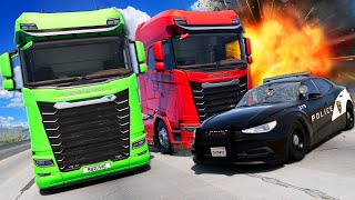 Jumping Cars Out of a Semi to ESCAPE the Police in BeamNG Drive Mods [upl. by Anirak]