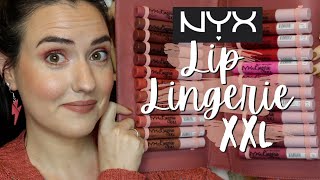 NYX Lip Lingerie XXL Liquid Lipsticks  Lip Swatches of All 24 Shades  Review [upl. by Cthrine]