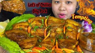 SPICY 🔥LOT’S OF CHILLI FATTY PORK CURRY MUKBANG  PORK BELLY MUKBANG  ASMR  BIG BITES  FOOD SHOW [upl. by Gorlin]